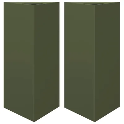 Produktbild von Pflanzkübel 2 Stk. Olivgrün Dreieckig 40x34,5x75 cm Stahl