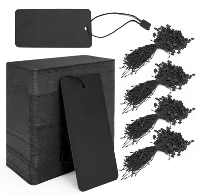 Productafbeelding van Prijskaartje met touw - Labels - Kraftpapier 9 x 4 cm - 400 stuks - Zwart