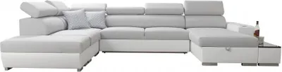 Produktbild von Wohnlandschaft in U-Form PERS VI Ecksofa Eckcouch mit Schlaffunktion (Schwarz SAWANA 14 + schwarzes Kunstleder, Rechts)