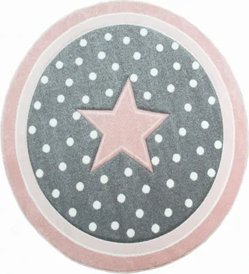 Produktbild von Kinderteppich Spielteppich Babyteppich Mädchen runder Teppich mit Stern rosa creme grau Größe - 160 cm Rund