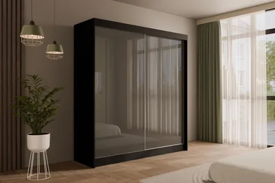 Produktbild von ALTDECOR Kleiderschrank mit Lacobel-Schiebetüren, kugelgelagerte Führungsschienen und Aluminium-Leisten - PEKA - 200 cm Schwarz /  Grau