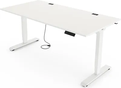 Produktbild von Yaasa Desk Essential Höhenverstellbarer Schreibtisch Elektrisch 120 x 80 cm, Weiß/Weiß – 4 Speicherfunktionen, Höhenanzeige, Kollisionssensor und Kabelnetz