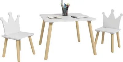 Image de Table pour enfants avec 2 chaises - Set de 3 pièces - Pour enfants 3-6 ans - Montage nécessaire - Blanc
