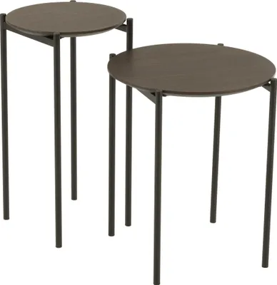 Produktbild von 2-teiliges Set runder Beistelltische aus Holz und Metall