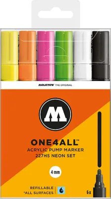 Produktbild von Molotow Acrylmarker ONE4ALL ACRYLIC 227HS 6er Etui, Neon-Set, sortiert