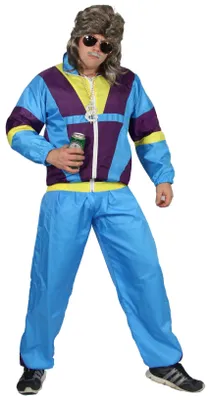 Produktbild von 80er Jahre Premium Trainingsanzug für Herren - blau lila gelb, Größe:XXXL