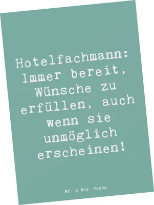 Produktbild von Mr. & Mrs. Panda Postkarte Spruch Hotelfachmann Zauber - Meeresbrise - Geschenk, Verwaltung, Berufsleben, Ansichtskarte, Geschenke für Berufstätige, Grußkarte, kreative