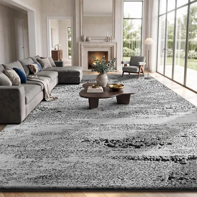 Image de Tapis moderne abstrait pour salon, 160x230 cm, noir et gris