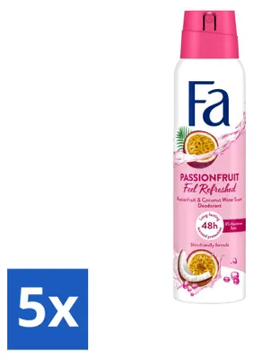 Zdjęcie produktu dla 5 sztuk dezodorantu w sprayu Fa, zapach marakuja, pojemność 150 ml - zestaw ekonomiczny