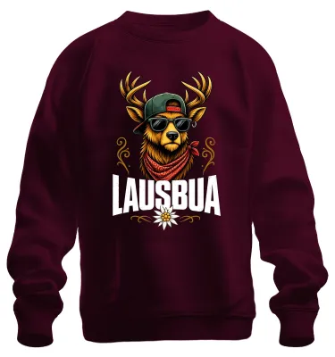 Produktbild von Jausenbua Hirsch Alpen Bayern Edelweiss Tracht Lederhose Sweatshirt Pullover, Burgundy, S