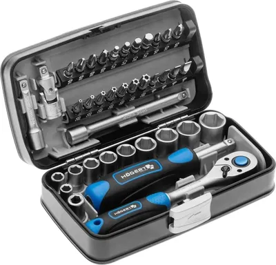 Produktbild von Högert Technik - Werkzeugset, Steckschlüssel, Bits, Ausstattung 1/4”, Gesenkgeschmiedet, Ratschenmechanik mit 72 Sperrklinken, 38-tlg Werkzeug-sets