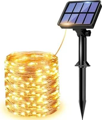 Produktbild von Litogo Outdoor Solar Fairy Lights, 12-Meter-Saitenleuchten 120 LEDs, wasserdicht, Kupferdraht, 8 Modi, Dekorationsgarten, Balkon, Terrasse, Tor, Hof,