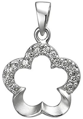 Produktbild von Anhänger Blume aus 925 Silber mit 14 Zirkonia Halsschmuck rhodiniert