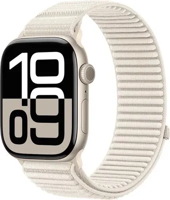 Produktbild von Strap-it Wave Nylonarmband mit Klettverschluss – passend für Apple Watch Series 1/2/3/4/5/6/7/8/9/10/X/SE (38/40/41/42 mm) (Starlight)