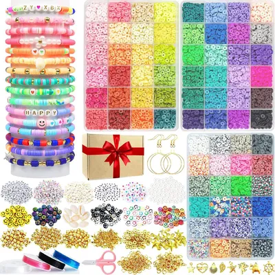 Produktbild von DIY Schmuck-Set mit 72 Farben,Schmuckset Bastelperlen,11520 Stück Perlen Set,Armband DIY Set,Perlen Set Zum Auffädeln,Polymer Clay Beads,Buchstabenper