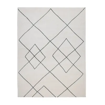 Produktbild von TT Home Wohnzimmer Teppich Modernes Rauten Design Skandi Kurzflor Strapazierfähig, Weiß Größe 120x170 cm