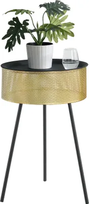 Produktbild von Beistelltisch Gällivare 65 x 40 cm Korbtisch mit Stauraum Sofatisch Nebentisch abnehmbare Tischplatte max. 15 kg Metall Gold