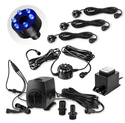 Produktbild von CLGarden Springbrunnen Pumpe mit LED Beleuchtung 3x blau LED Ring Dämmerungssensor Teichpumpe 1300l/h für Wasserspiel Gartenbrunnen Bachlauf