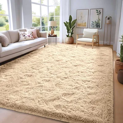Obrázek produktu pro Fluffy Shaggy Koberec 180 x 270 cm - Béžový, Extra Měkký, Protiskluzový
