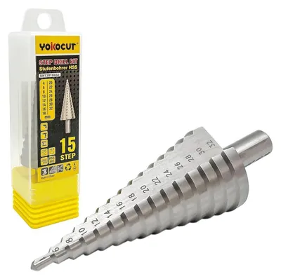 Zdjęcie produktu dla Wiertło stopniowe HSS M2, stal, 15 stopni, średnica 4-32 mm, wiertło stożkowe do metalu i tworzyw sztucznych