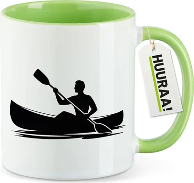 Produktbild von Huuraa Kaffeetasse Canoeing Kajakfahren 330ml Grün Keramik Kaffeebecher Geschenkidee