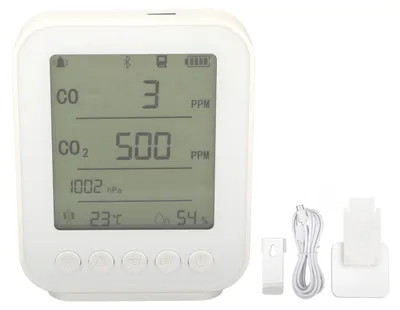Produktbild von Auto-Luftqualitätsmessgerät 7-in-1-Detektor: CO₂, CO, Druck, Temperatur, Luftfeuchtigkeit – weiß – 5 V