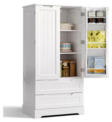 Produktbild von Hochschrank, Küchenbuffet mit 2 Schubladen und 2 Türen, freistehender Küchenschrank für Küche, Esszimmer und Wohnzimmer, Weiß