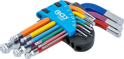 Image de BGS Jeu de clés mâles coudées multicolores courtes à six pans creux, à tête sphérique 1,5 - 10 mm 9 pces - 74451