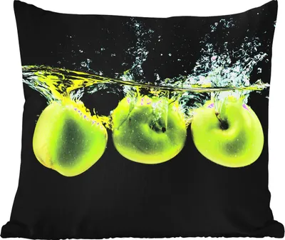 Produktbild von MuchoWow® Outdoor Kissen - Äpfel - Obst - Wasser - Schwarz - Grün - 50x50 cm - Wetterfest - Lounge Kissen - Komfortabel - Kissen mit Bild