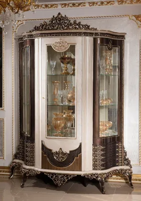 Luxus Barock Vitrine Vitrinenschrank Creme Dunkelbraun Gold