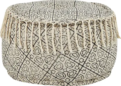 Produktbild von BELIANI Pouf aus Baumwolle Beige und Schwarz 50 x 30 cm geometrisches Muster handgefertigter Boho-Stil Wohnzimmer Schlafzimmer