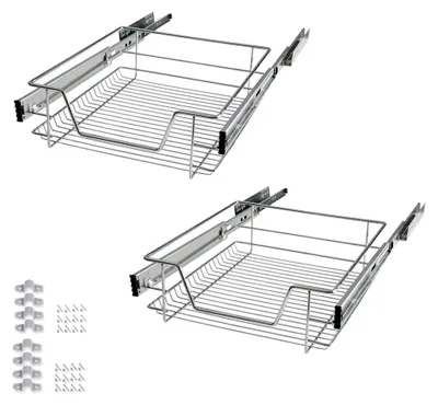 Produktbild von 2 Stück Teleskopschubladen für Schrankauszüge, Ablage für Küche und Schlafzimmer (für Außenbreite 50 cm Schränke)