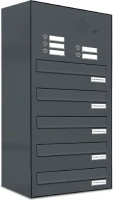 Produktbild von 5er Briefkastenanlage für Tür- Zaundurchwurf Klingel RAL 7016 Anthrazit