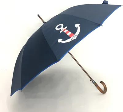 Image de Parapluie canne en bois manche en fibre de verre 190T-Pongee toile en bleu motif ancre