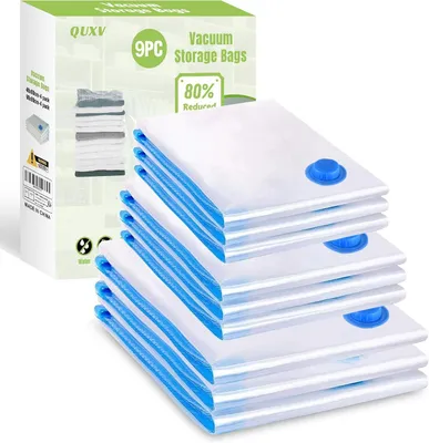 Obrázok produktu pre Vakuové tašky na oblečenie, vzduchotesný ventil, 9 kusov, 3x 60x80 cm, 3x 50x70 cm, 3x 40x60 cm, na