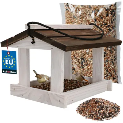 Image de Elzusha - Maison à oiseaux en bois pour alimentation suspendue, avec finition naturelle