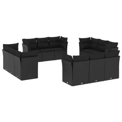 Immagine prodotto di vidaXL Set di divani da giardino da 12 pezzi con cuscini in polirattan nero