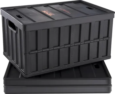 Produktbild von Set von 3 65L professionellen Faltboxen aus PP Transportbox mit Deckel, faltbare Aufbewahrungsbox mit Griff, stapelbare Boxen, Aufbewahrungsbox, Faltboxen, Stapelboxen für Lagerung und Transport