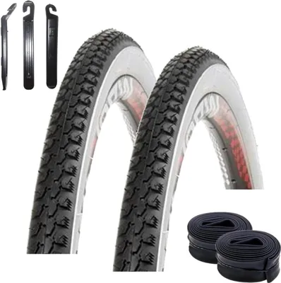Produktbild von Angebot-Set / 2 x Kenda K-131 27,5" Fahrradreifen Fahrradmantel Schwarz/Weiß 37-584 (26 x 1 3/8 x 1 1/2) + 2 passende Schläuche AV inkl. 3 Reifenheber