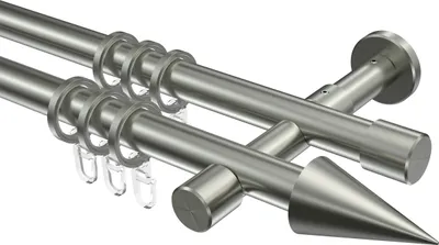 Produktbild von Interdeco Gardinenstange / Vorhangstange Edelstahl-Optik, Typ Prestige Savio (Kegel), 20 mm Ø 2-läufig, 120 cm