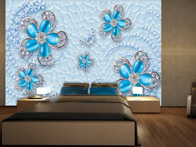 Produktbild von Vlies Fototapete 3D Effekt 400x280 cm Tapeten Wandtapete XXL Blumen Ornament Schmetterling blau beige n-B-0074-a-c