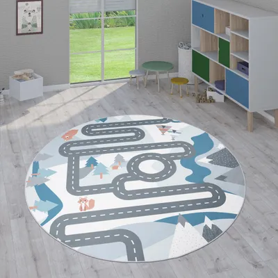 Immagine prodotto di Tappeti per bambini, tappeti a pelo corto per camerette con vari disegni Tappeti da gioco colorati Dimensioni 200 cm rotondi