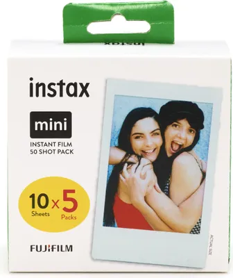 The image shows the front of a product box for Fujifilm Instax Mini instant film.