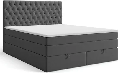 Produktbild von MR GROUP Boxspringbett mit Bettkasten LYON 180x200 cm, H3, Samtstoff, Polsterbett mit Matratze und Topper Doppelbett Bett für Schlafzimmer, dunkelgrau