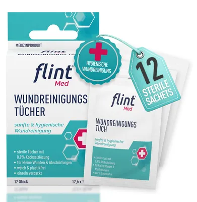 Productafbeelding van flint Med wondreinigingsdoekjes - steriel, met 0,9% natriumchlorideoplossing, 12 stuks