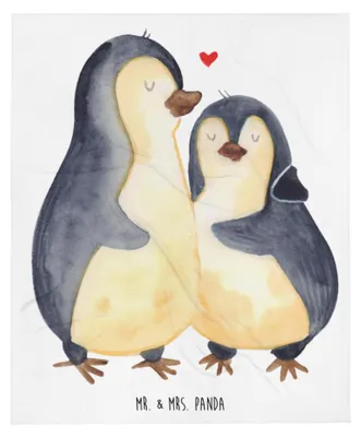Produktbild von Mr. & Mrs. Panda Decke Pinguin umarmen - Weiß - Geschenk, Plaid, Liebe, Umarmung Verliebt, Kuscheldecke, Verknallt, Hochzeitsgeschenk, Tagesdecke, Hochzeitstag, Wohndecke