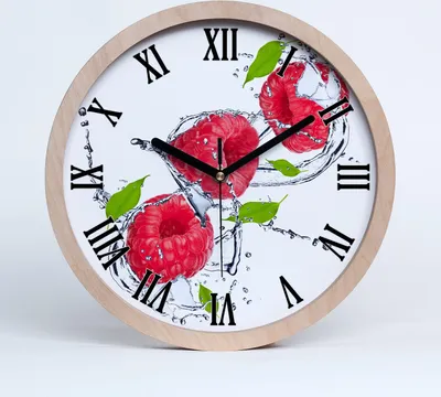 Produktbild von Holzuhr 25fi cm wanduhr - schwarze Spitzen - Himbeeren und Wasser