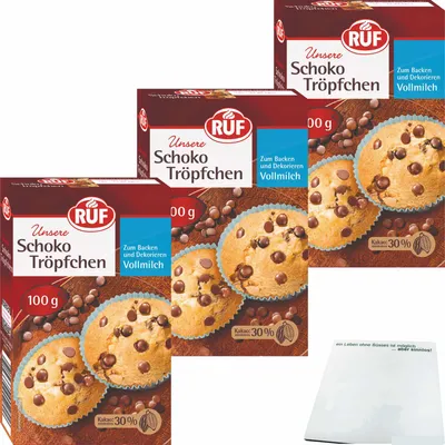Produktbild von Ruf Schoko Tröpfchen zum Backen und Dekorieren 3er Pack (3x100g Packung) + usy Block