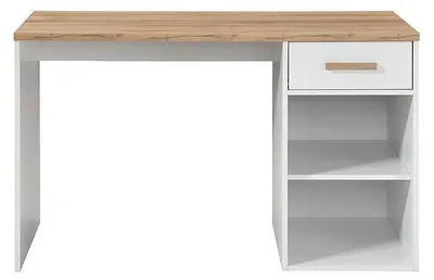 Produktbild von Schreibtisch mit 1 Schublade und 2 Fächern – Weiß und Natur – SKAIDO