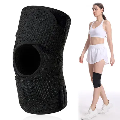 Produktbild von Unisex Kniebandage mit Seitenstabilisatoren, verstellbare Kompressions-Kniebandage gegen Knieschmerzen, Meniskusriss, Arthrose,ACL-Verletzungen,Laufen